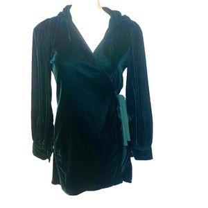 Zara green velvet sweater wrap dress